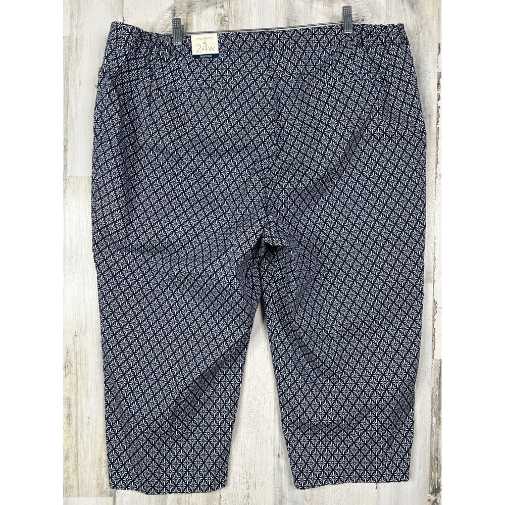 NEW Talbots Skimmer Pants 24W Navy Blue White Floral Daisy Cotton Stretch - Picture 7 of 16